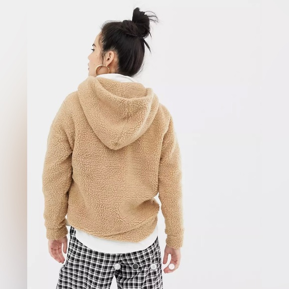 DAISY STREET - oversized teddy hoodie jacket in beige - Picture 4 of 8